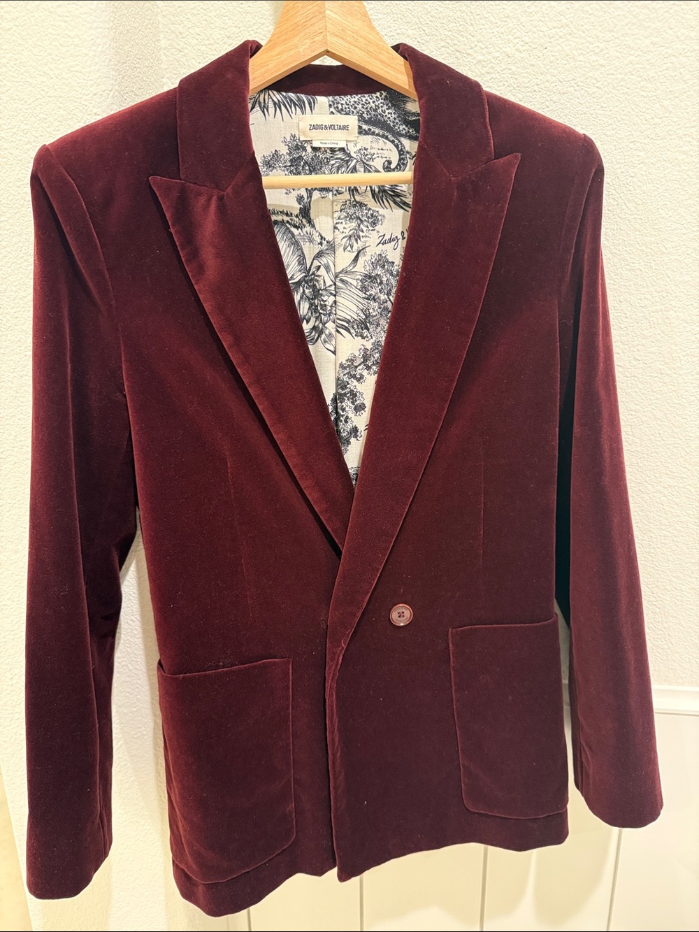 Zadig & Voltaire Wine Velvet Single-Button Blazer